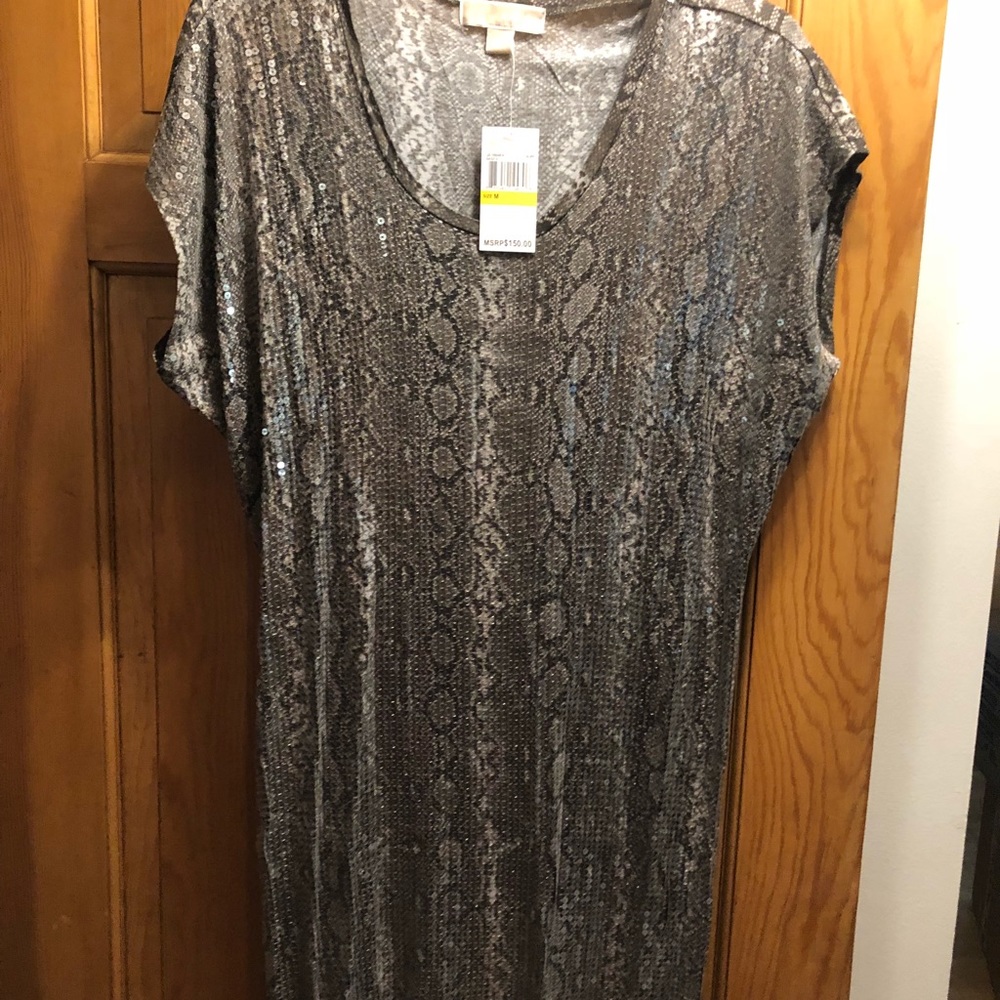 Michael Kors Taupe Python Print Sequin Dress